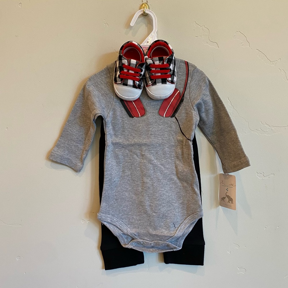 LITTLE TREASURE Baby Headphones Buffalo Plaid 3-Piece Set